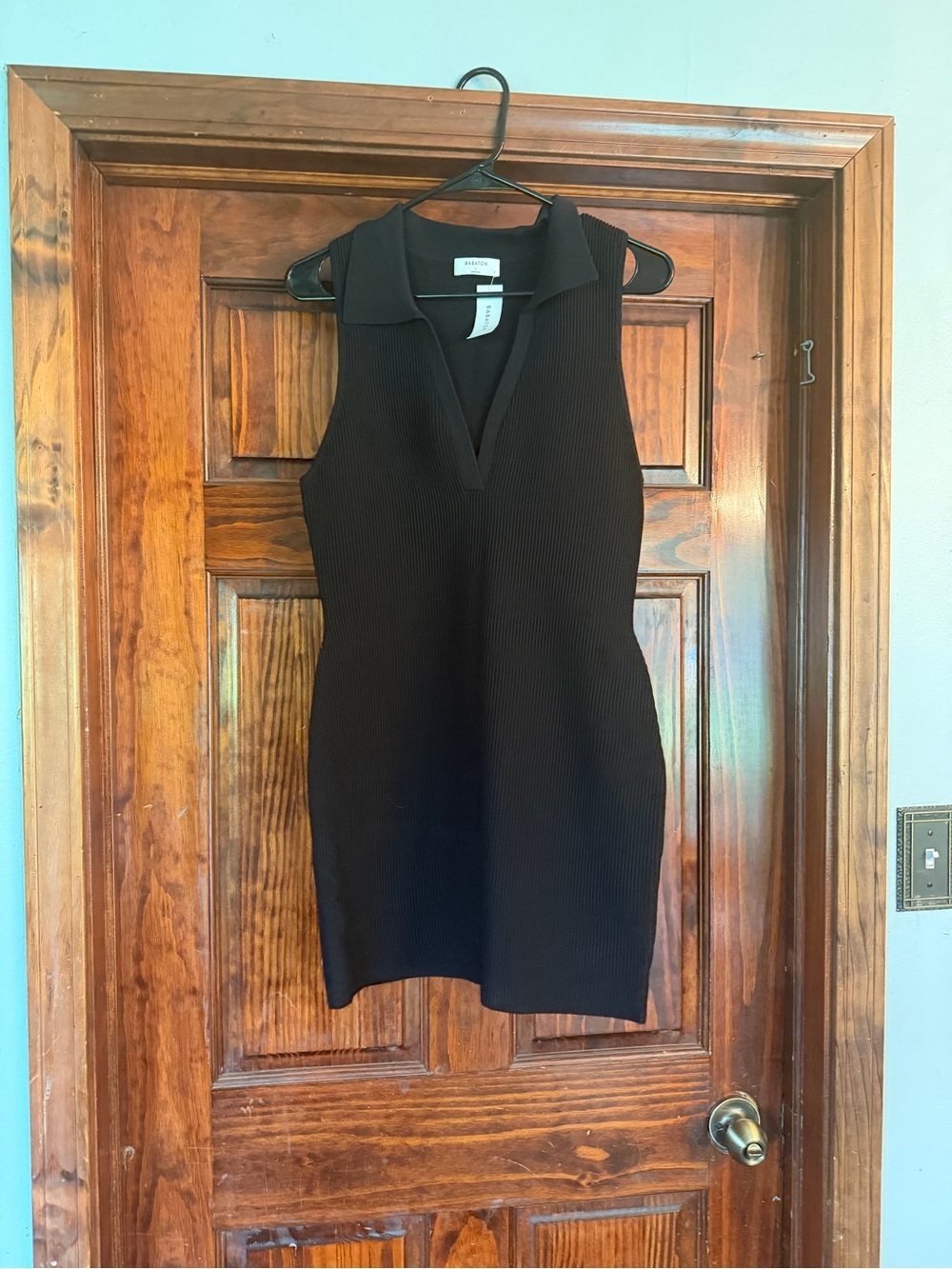 Babaton Black Sleeveless Ribbed Polo Mini Dress - Picture 1 of 3